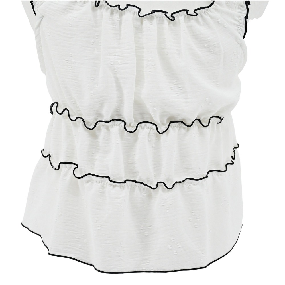 Y2K KIRIOUS Los Angeles White Babydoll Bustier Top Black Lettuce Hem Coquette - Picture 8 of 9